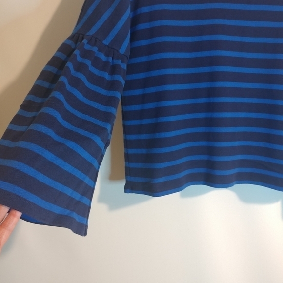 J.Crew Blue Striped Bell Sleeve Cropped Sweater - Picture 6 of 8